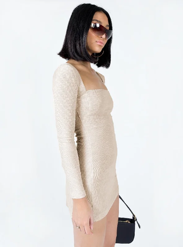 Melbourne Long Sleeve Mini Dress Beige