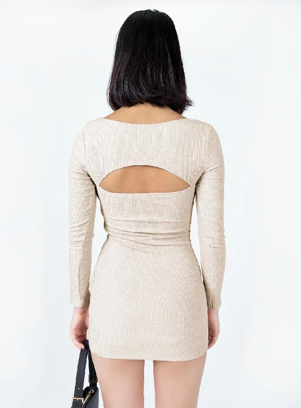 Melbourne Long Sleeve Mini Dress Beige