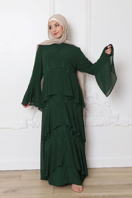 Mouna Chiffon Layered Abaya - Emerald