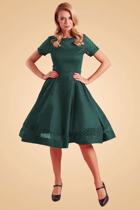 Tess Formal Lace Flared Dress In Green