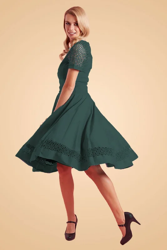 Tess Formal Lace Flared Dress In Green