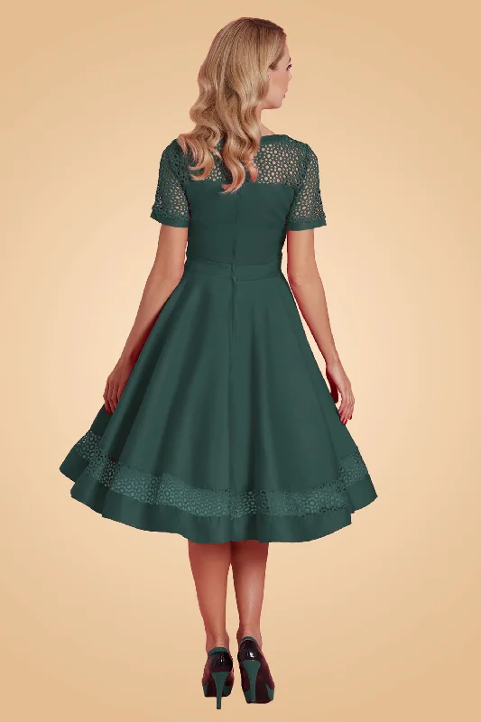 Tess Formal Lace Flared Dress In Green