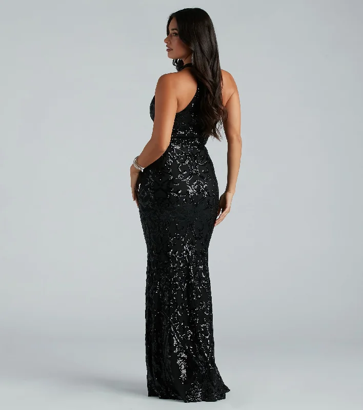 Sallie Formal Sequin Halter Mermaid Dress