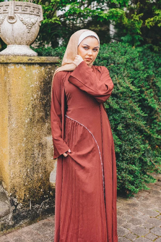 Samira Pleat Abaya Set - Mahogany