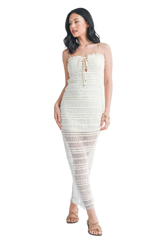 TEXTURED MESH MAXI DRESS WITH SHORT LINING