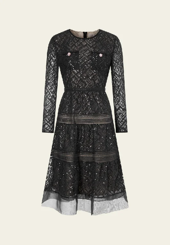 Black Sequin and Embroidery Dress