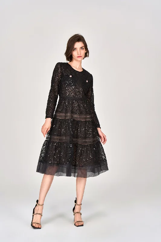 Black Sequin and Embroidery Dress