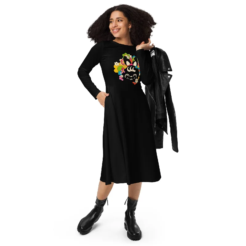 POPBUNNY black (just bunny) - Midi dress with long sleeves and handy pockets