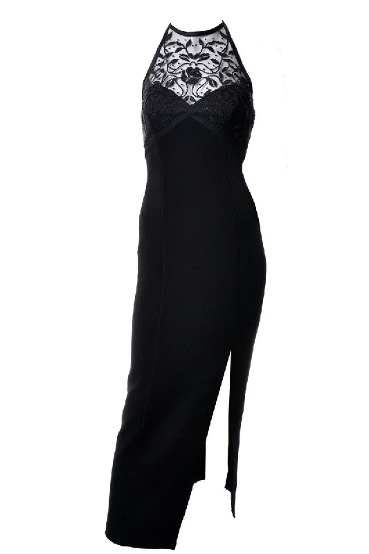 Bari Jay 1990s Vintage Dress Beaded Bodycon Evening Gown