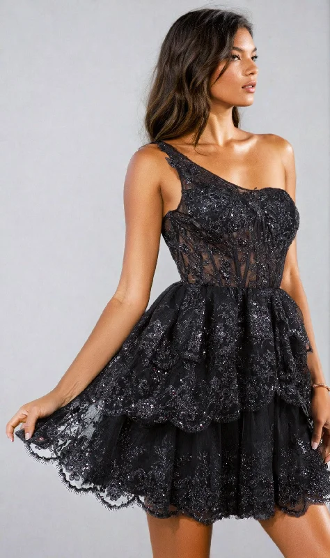 One-Shoulder Short Tiered Homecoming Dress 5132J