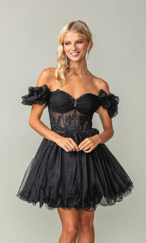 Ruffle-Sleeve Short Corset Homecoming Dress 3379