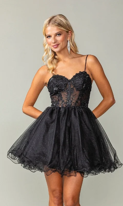 Sheer-Waist Short Babydoll Homecoming Dress 3382