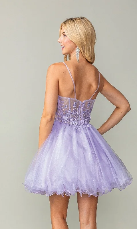 Sheer-Waist Short Babydoll Homecoming Dress 3382