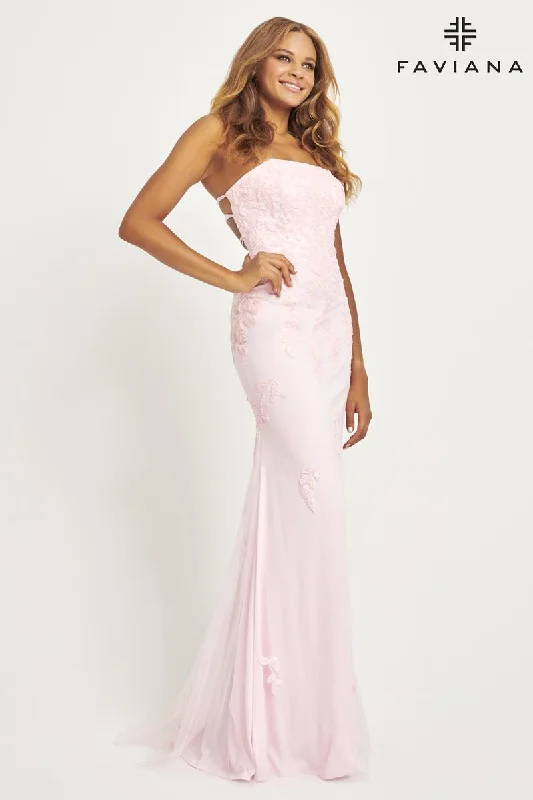 Faviana Strapless Lace Prom Dress 11004