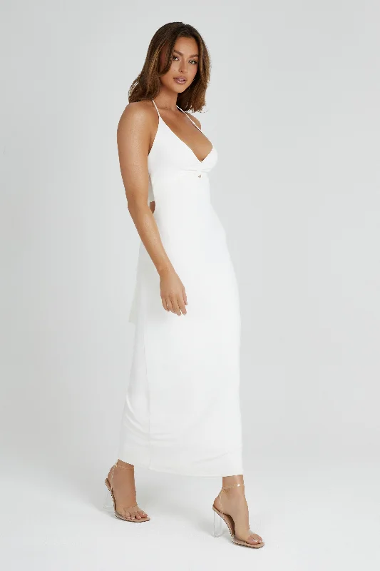 Heidi Recycled Nylon Pin Detail Midi Dress - White