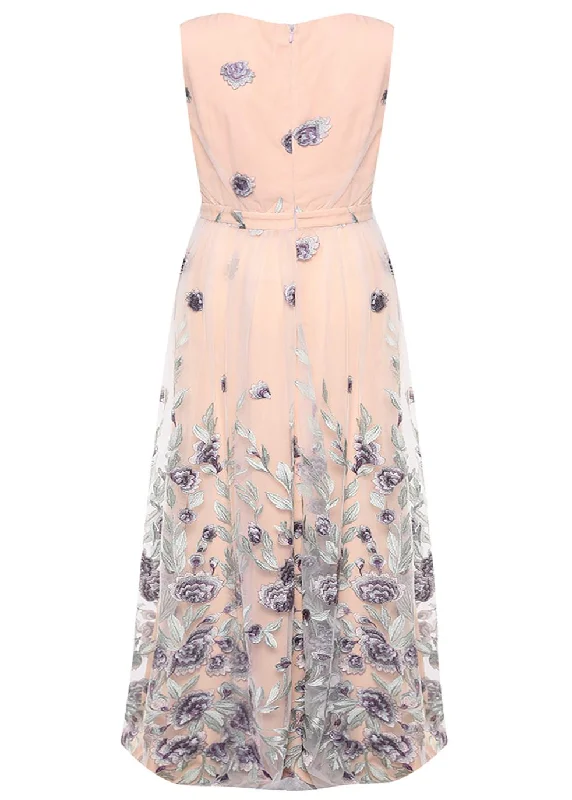 Lena Nude Lilac Embroidered Sleeveless V-Neck Maxi Dress