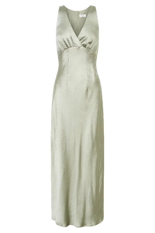 Meghan Short Sleeve Satin Maxi Dress - Sage