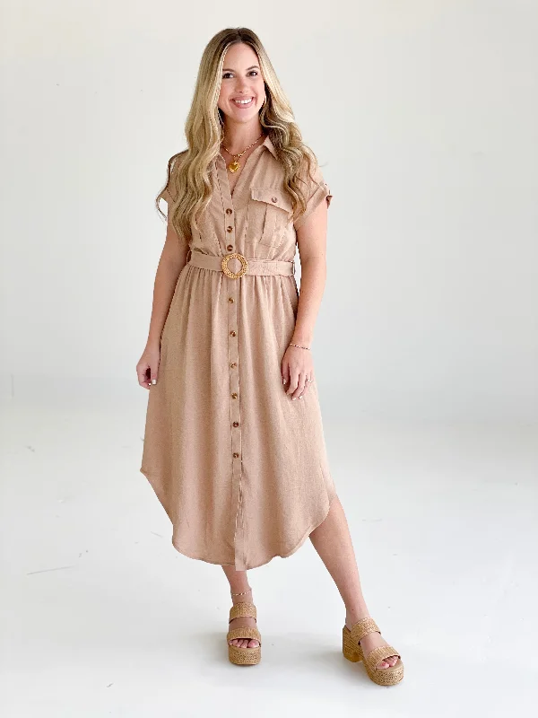 Neutral Hues Midi Dress - Mocha