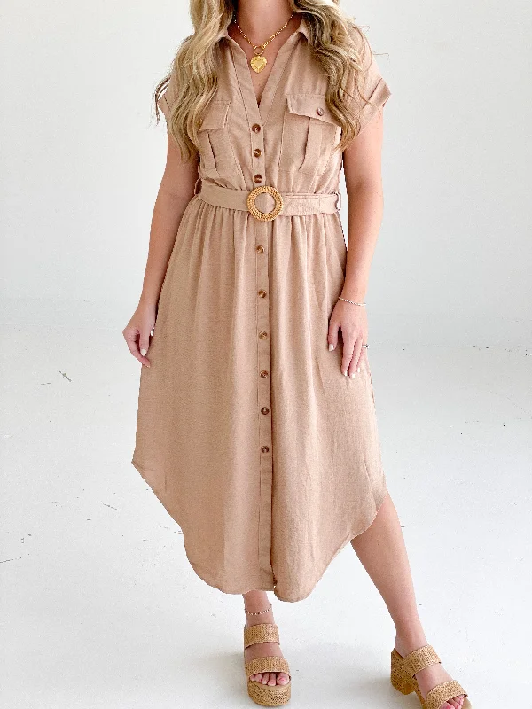 Neutral Hues Midi Dress - Mocha