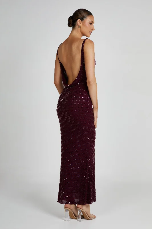 Pam Square Diamante Maxi Dress - Berry