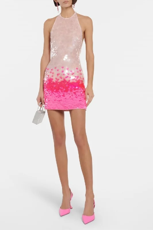 Riva Halter Gradient Sequins Mini Dress