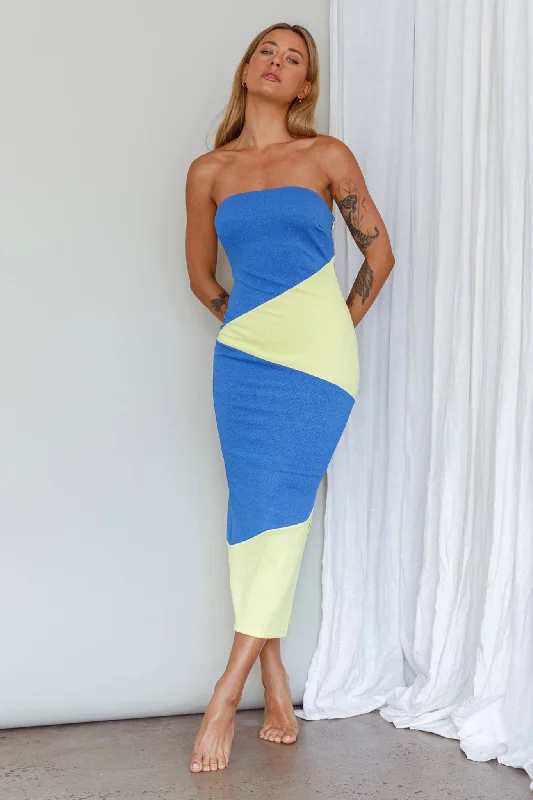 Shondra Crepe Texture Tube Dress Blue