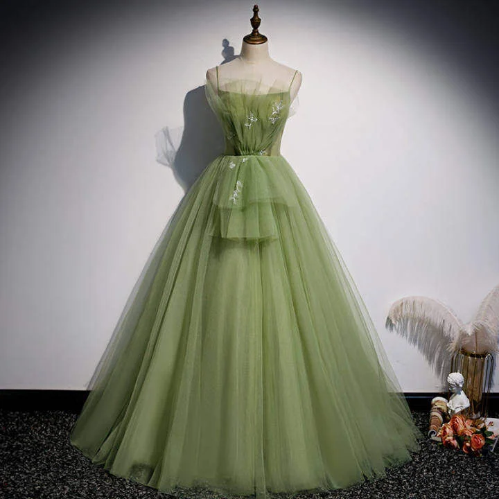 Spaghetti Straps Olive Green Tulle Ball Gown M882