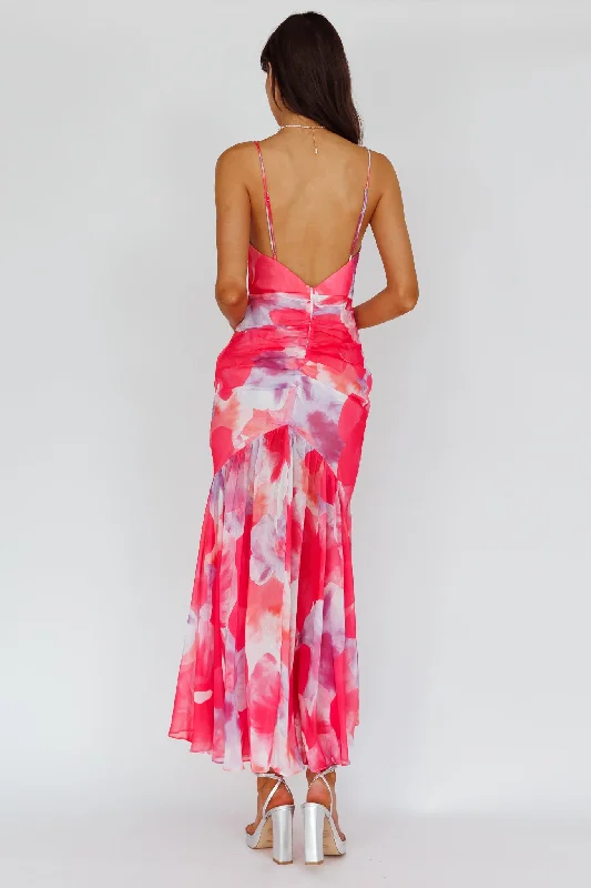 Sunni Low Back Midi Dress Floral Pink