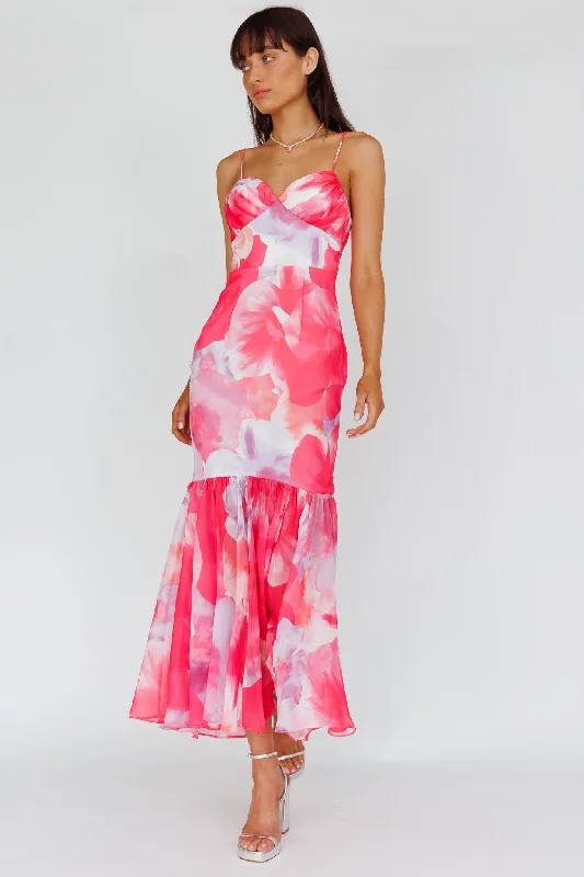 Sunni Low Back Midi Dress Floral Pink