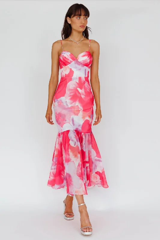 Sunni Low Back Midi Dress Floral Pink