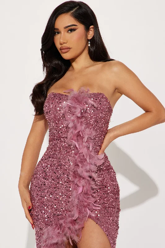 Tiffy Feathered Trim Midi Dress - Mauve