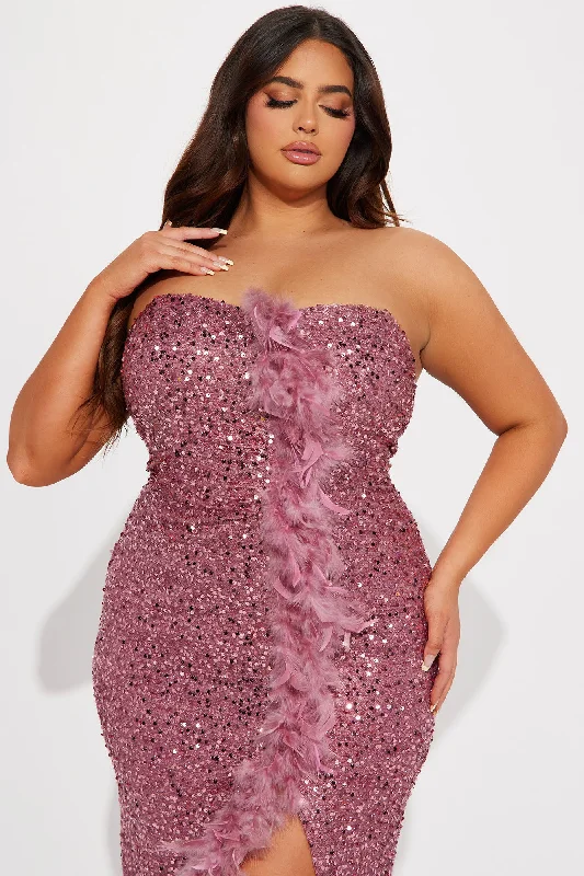 Tiffy Feathered Trim Midi Dress - Mauve