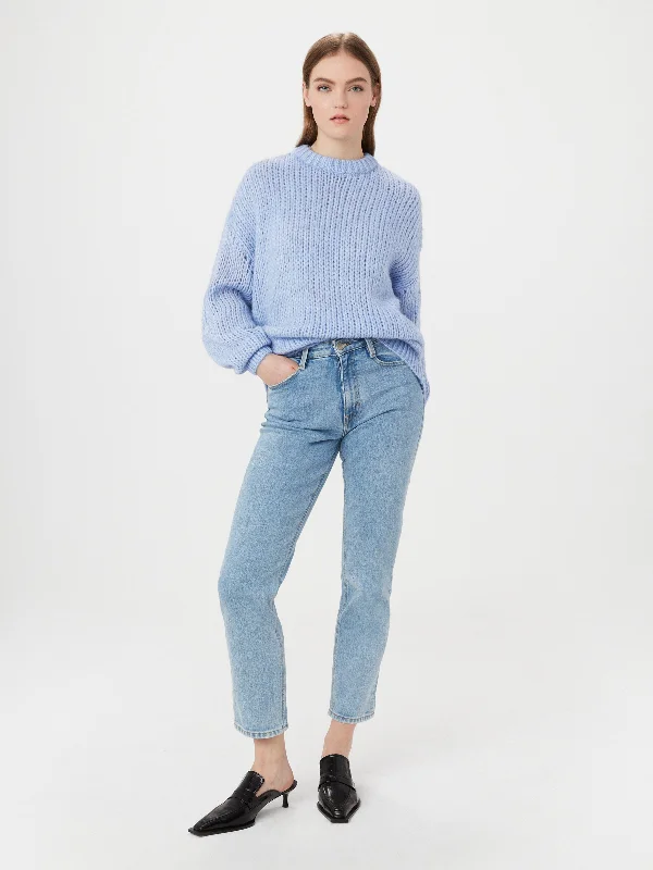 The Loose Fuzzy Sweater in Peony Blue