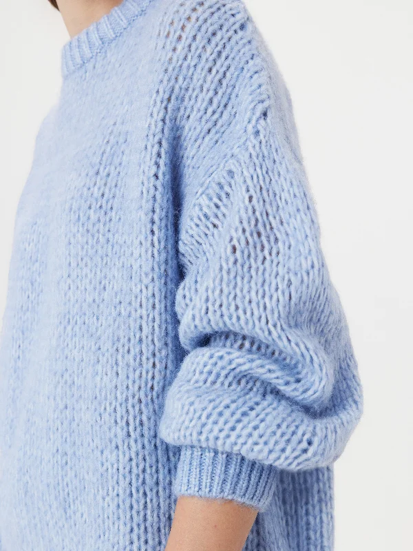 The Loose Fuzzy Sweater in Peony Blue