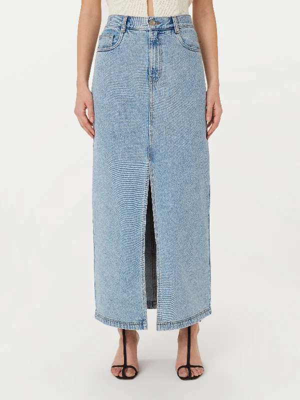 The Denim Long Skirt in Light Indigo