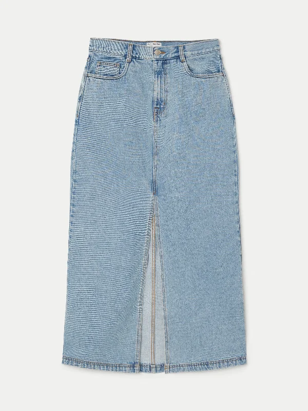 The Denim Long Skirt in Light Indigo