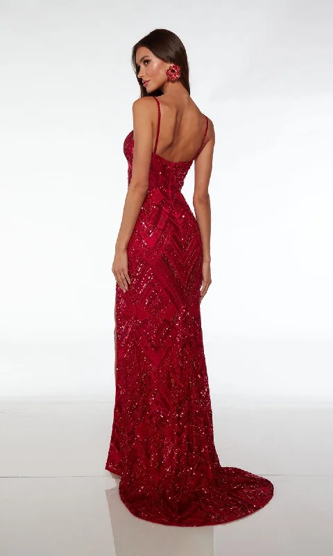 Alyce V-Neck Long Beaded Prom Dress 61481