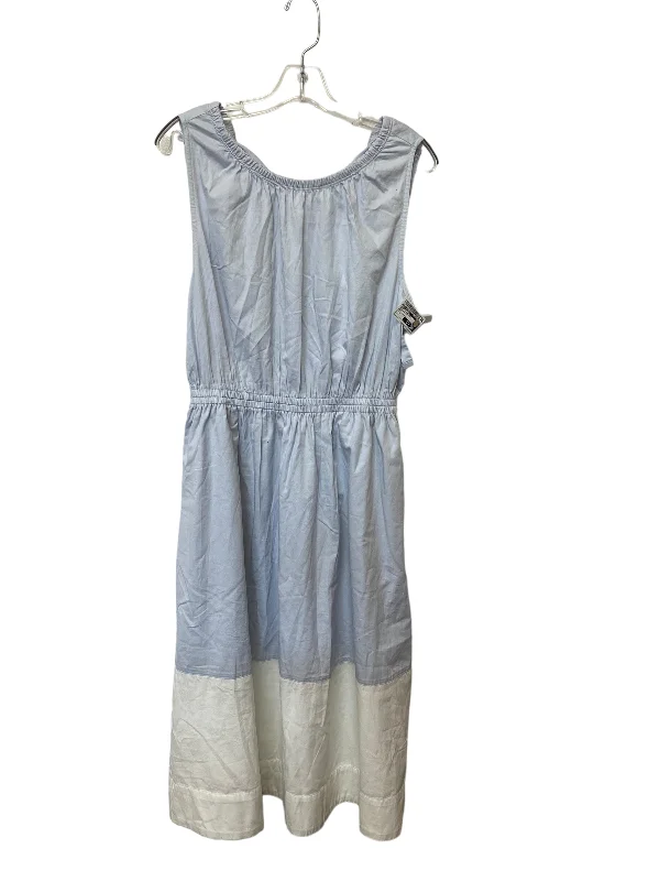 Blue & White Dress Casual Midi Free Assembly, Size L