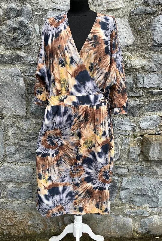 Brown tie-dye wrap dress uk 16