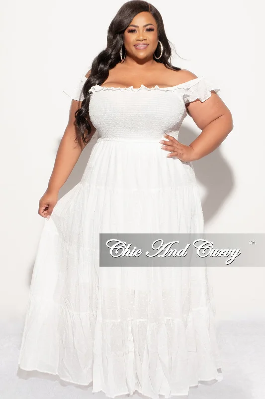 Final Sale Plus Size Sleeveless Frill Tiered Maxi Dress in White