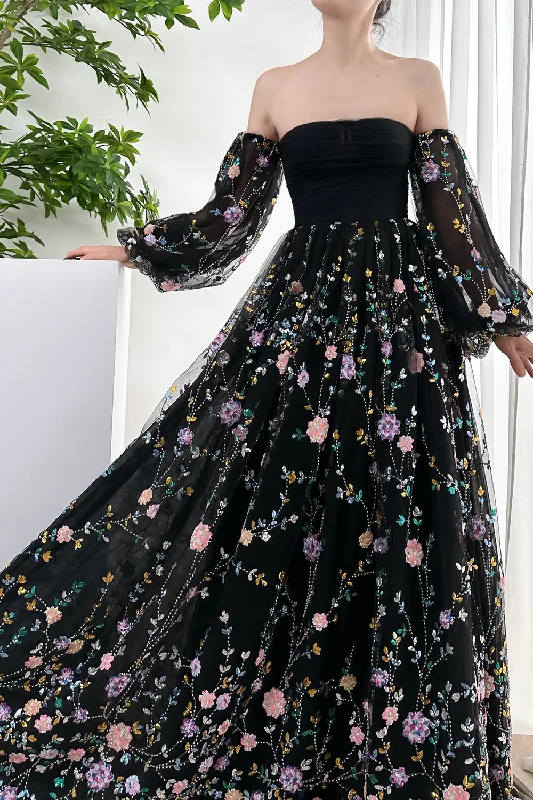 Corset Sequin Embroidery Dress with Removable Sleeves