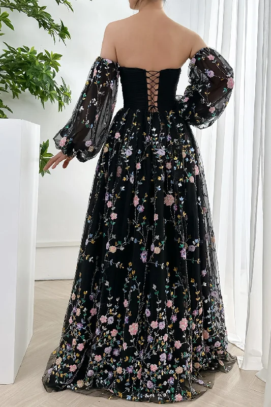 Corset Sequin Embroidery Dress with Removable Sleeves