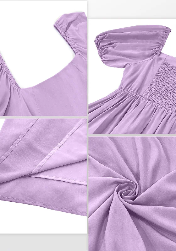 Digital Lavender Women's Off the Shoulder Puff Sleeve Square Neck A-Line Babydoll Dresses