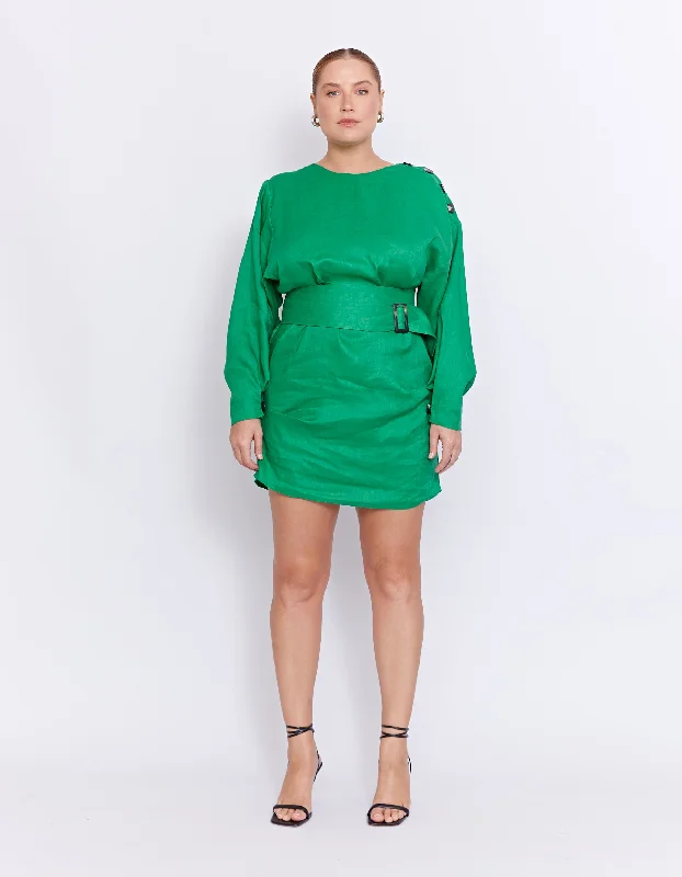 ECHO LINEN DRESS | GREEN