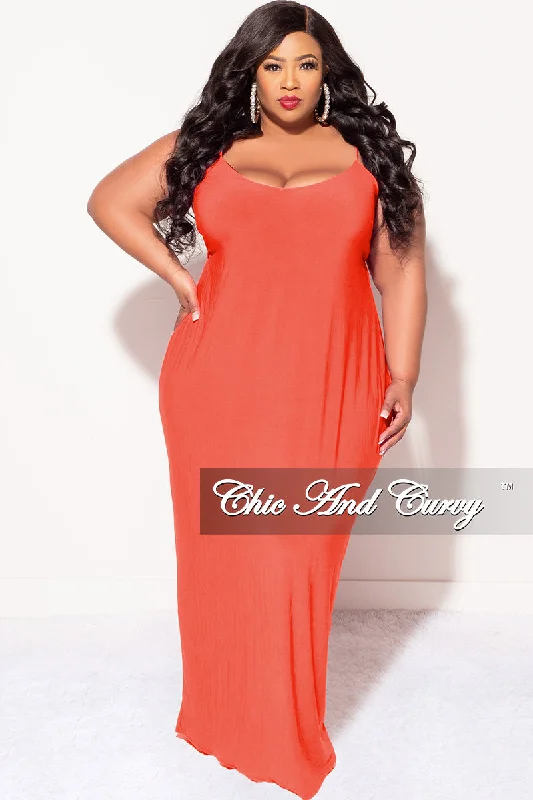 Final Sale Plus Size Spaghetti Strap Maxi Dress in Orange