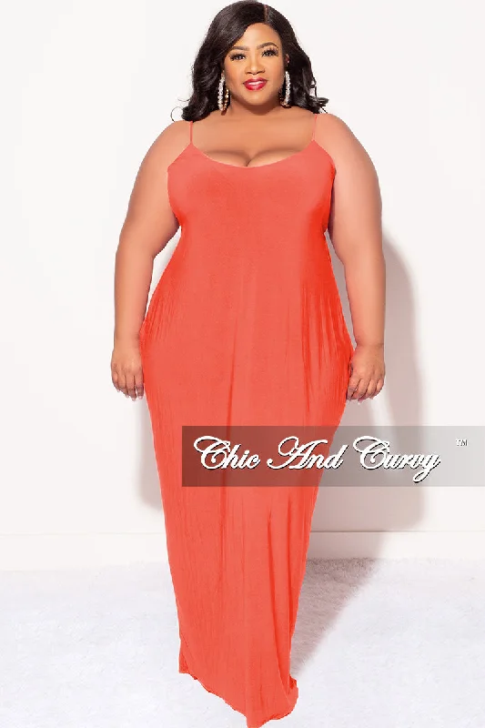 Final Sale Plus Size Spaghetti Strap Maxi Dress in Orange