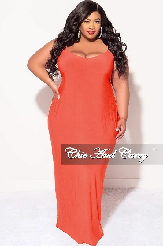 Final Sale Plus Size Spaghetti Strap Maxi Dress in Orange