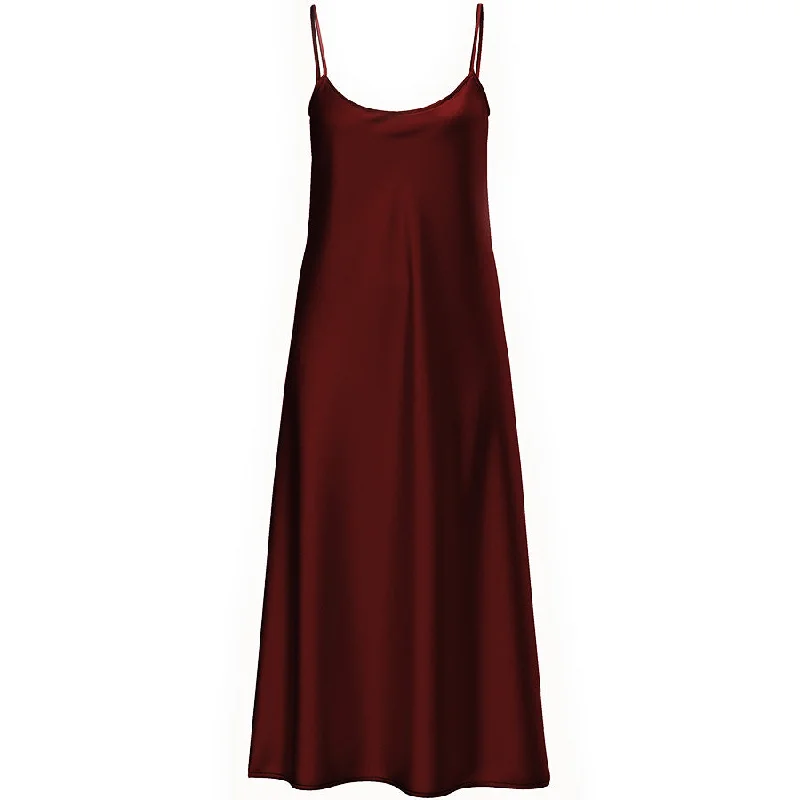 SATIN SILK SLIP DRESS IN BORDEAUX