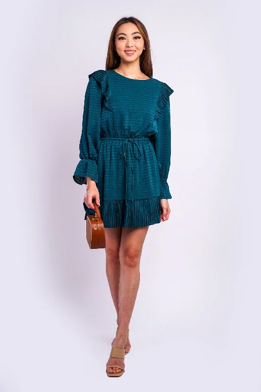 Teal Crew Neck Sleeve Dress