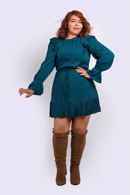 Teal Crew Neck Sleeve Dress